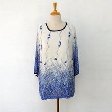 Load image into Gallery viewer, Off - White Georgette Top with Electric Blue Prints (attached lining)