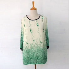Load image into Gallery viewer, Off - White Georgette Top with Emerald Green Prints (attached lining)