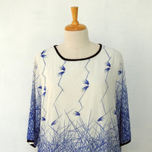 Load image into Gallery viewer, Off - White Georgette Top with Electric Blue Prints (attached lining)