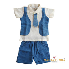Load image into Gallery viewer, Customized Linen Off White and Royal Blue vest & tie set