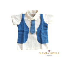 Load image into Gallery viewer, Customized Linen Off White and Royal Blue vest & tie set