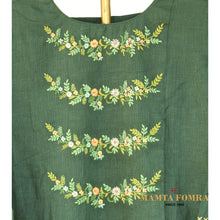 Load image into Gallery viewer, Green color pure linen embroidery kurta