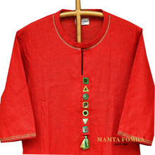 Load image into Gallery viewer, Red Linen Hand Embroidered Kurta
