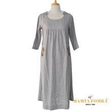 Load image into Gallery viewer, Linen Hand Embroidered Gray Dress