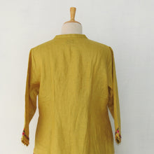 Load image into Gallery viewer, Fenugreek Yellow Linen Kurta with Floral Embroidery.