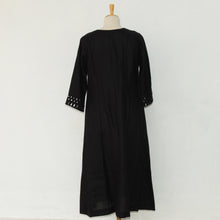Load image into Gallery viewer, Jet black linen dress with mirror work