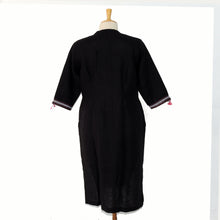 Load image into Gallery viewer, Jet black linen kurta with button panel embroidery.