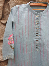 Load image into Gallery viewer, Baby Blue Kurta with Mirror Work & All Over Vertical Hand Embroidery