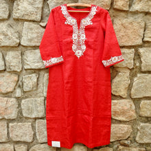Load image into Gallery viewer, Crab Red Kurta with Kora Parsi Yoke Work