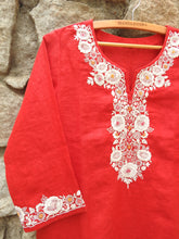 Load image into Gallery viewer, Crab Red Kurta with Kora Parsi Yoke Work