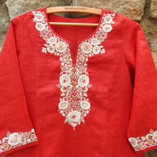 Load image into Gallery viewer, Crab Red Kurta with Kora Parsi Yoke Work