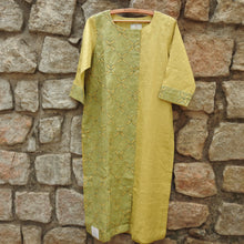 Load image into Gallery viewer, Pineapple Yellow Half Body Panel Kurta with Katha Embroidery (Price on Request)