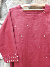 Load image into Gallery viewer, Carmine Red Mirror Work Dress with Ajrakhi Dupatta (Price on Request)