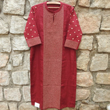 Load image into Gallery viewer, Rufous Red Hand Embroidery Panel Kurta (Price on Request)