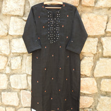 Load image into Gallery viewer, Jet Black Kurta with Mirror Work & Meenakari Embroidery with Ajrakhi dupatta (Price on Request)
