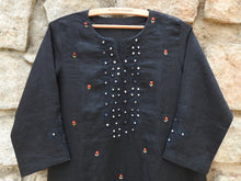 Load image into Gallery viewer, Jet Black Kurta with Mirror Work & Meenakari Embroidery with Ajrakhi dupatta (Price on Request)