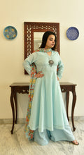 Load image into Gallery viewer, Pure cotton aqua blue kurta palazzo set