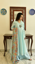 Load image into Gallery viewer, Pure cotton aqua blue kurta palazzo set