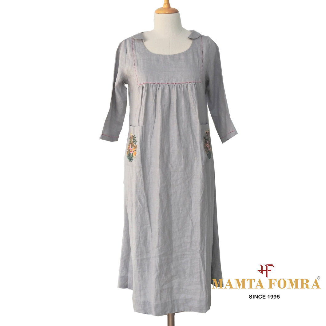Light gray with double side flower packet kurta