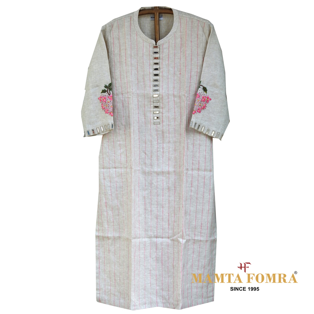 Pure linen embroidery kurta