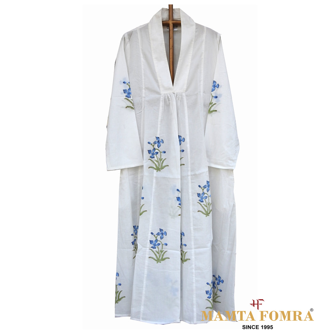 White pure cotton, block printed dress