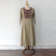 Load image into Gallery viewer, Off - White Linen Long Dresses with Embroidery.
