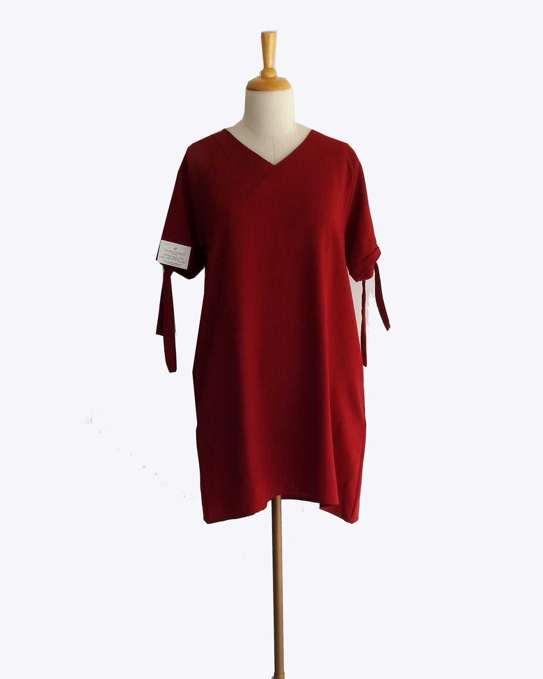 Maroon striped Crepe Short Kurta.