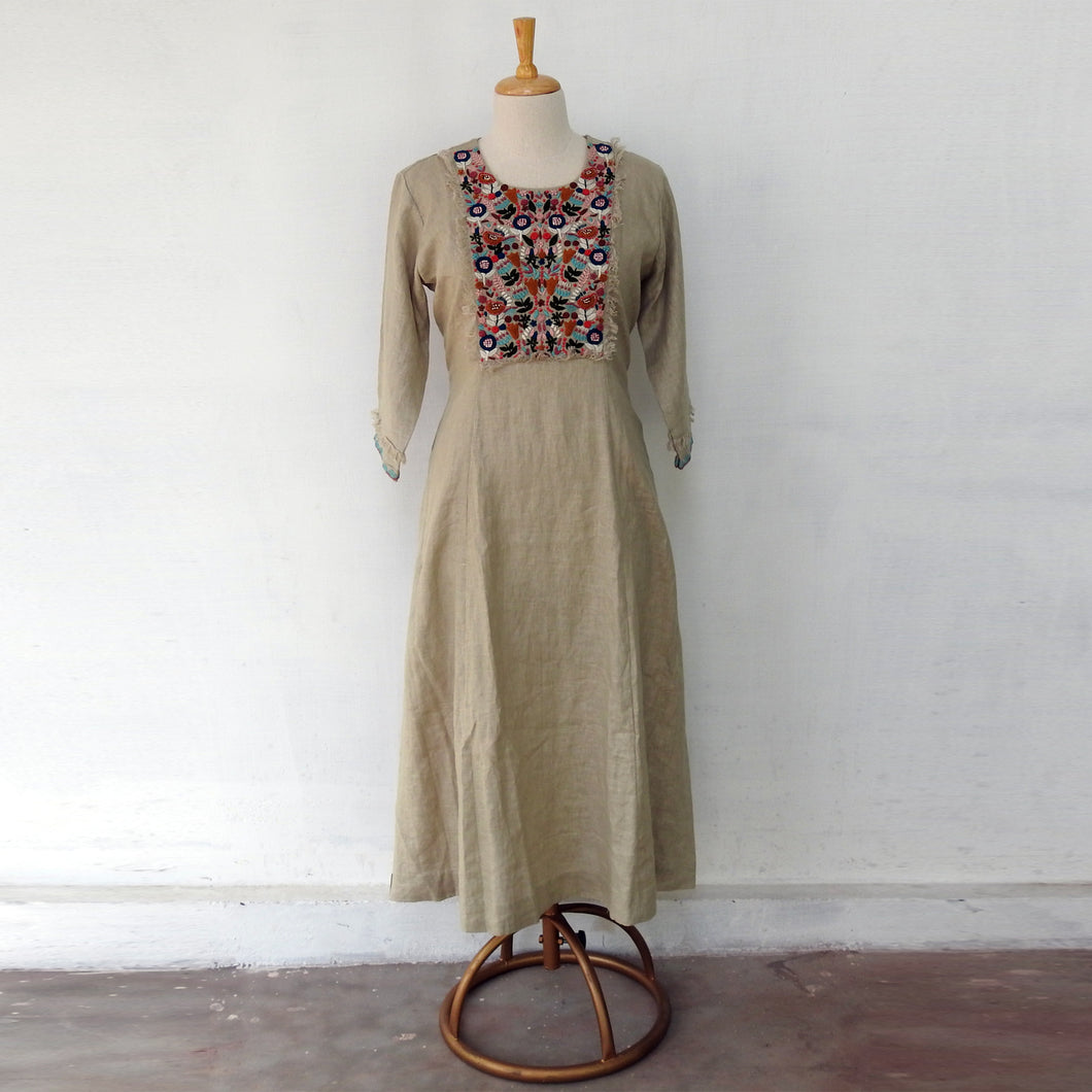Off - White Linen Long Dresses with Embroidery.