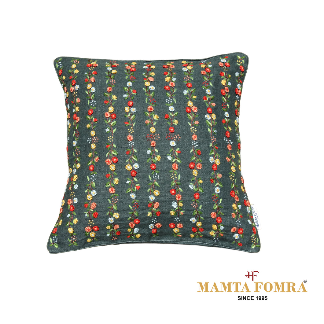 Hand embroidered pure linen cushion cover