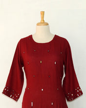 Load image into Gallery viewer, Maroon linen dress with mirror work
