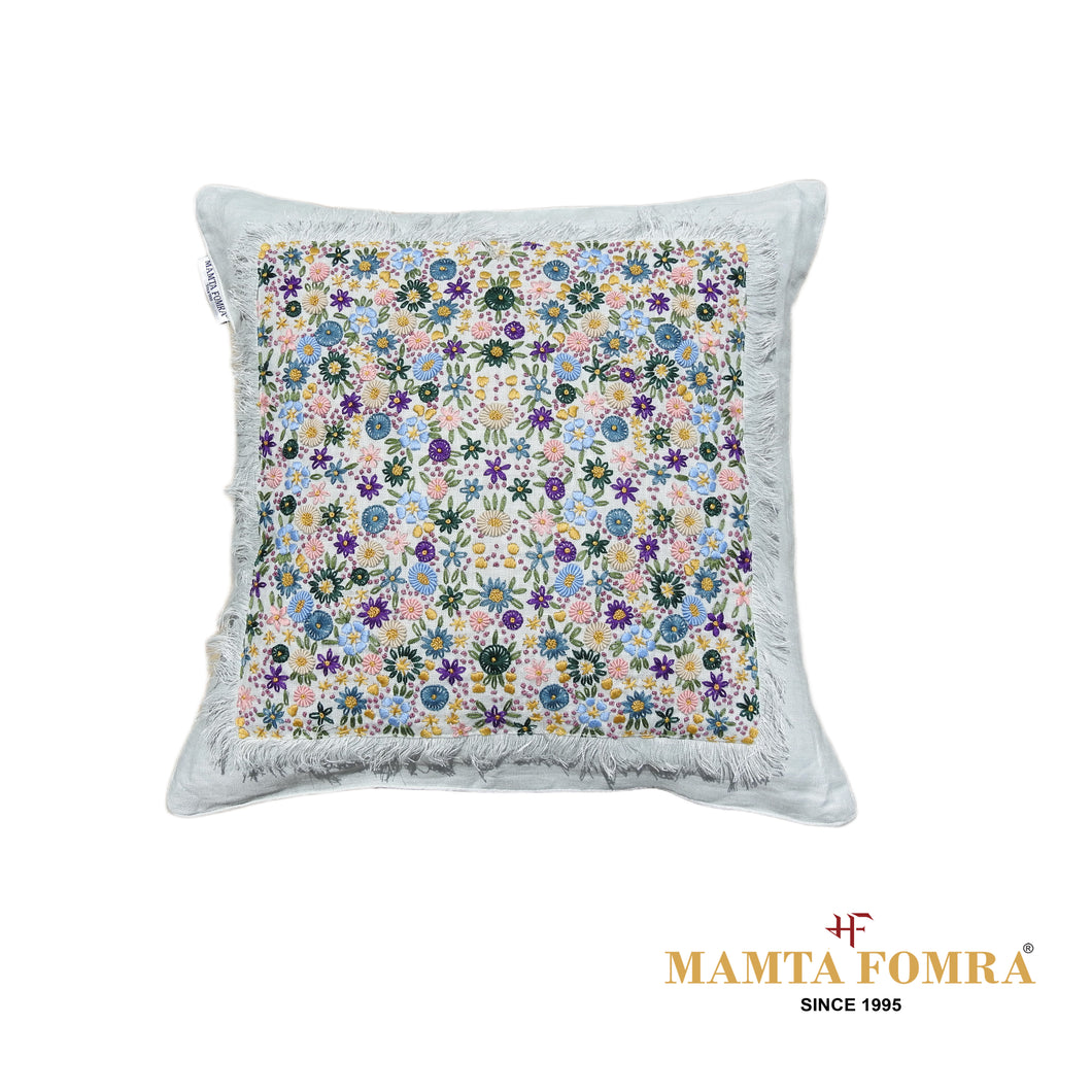 Hand embroidered pure linen cushion cover