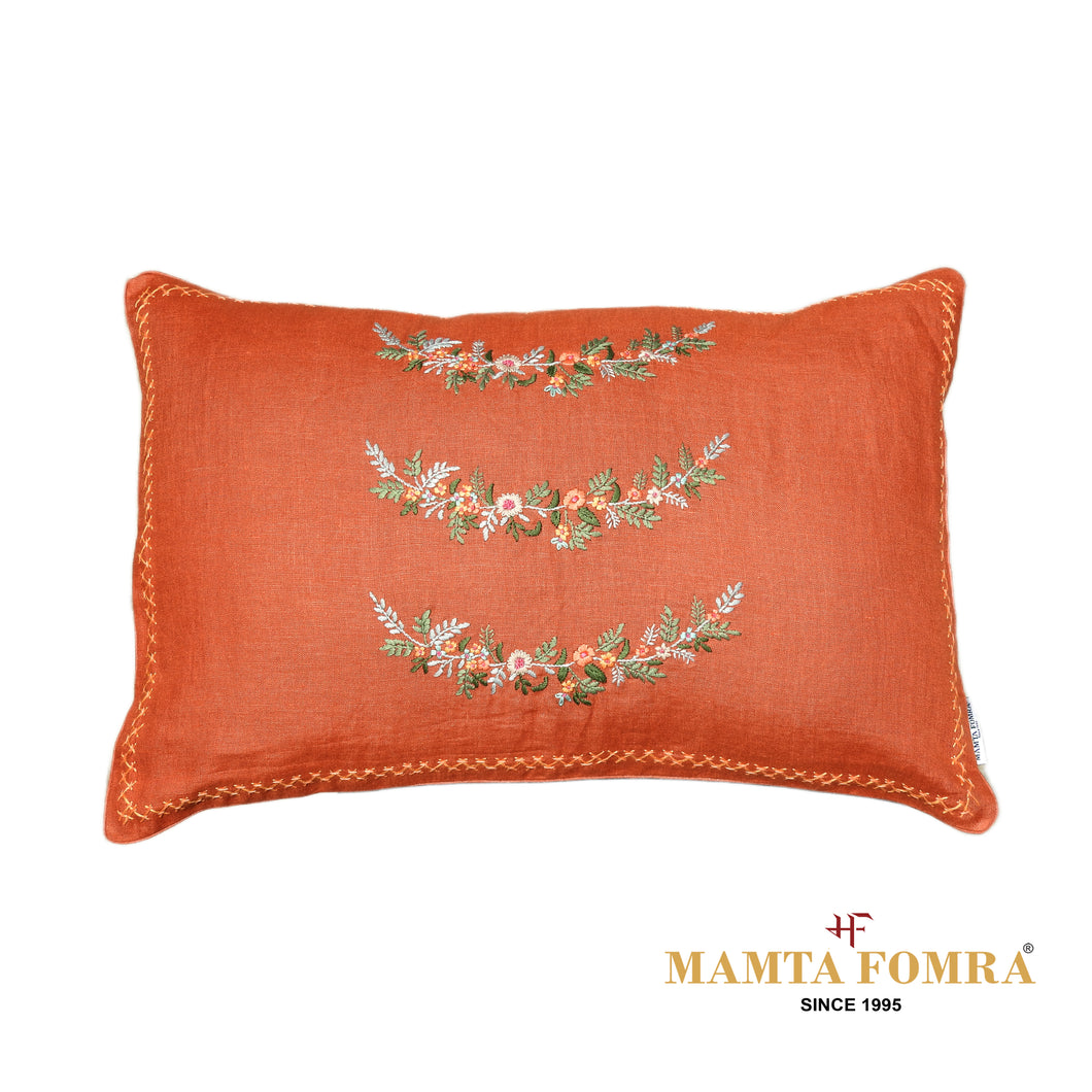 Hand embroidered pure linen cushion