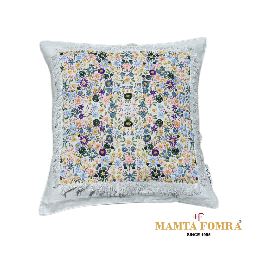 Hand embroidered pure linen cushion