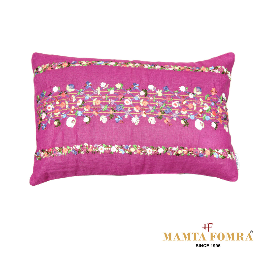 Hand embroidered pure linen cushion cover