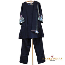 Load image into Gallery viewer, Black Linen Hand Embroiered kurta
