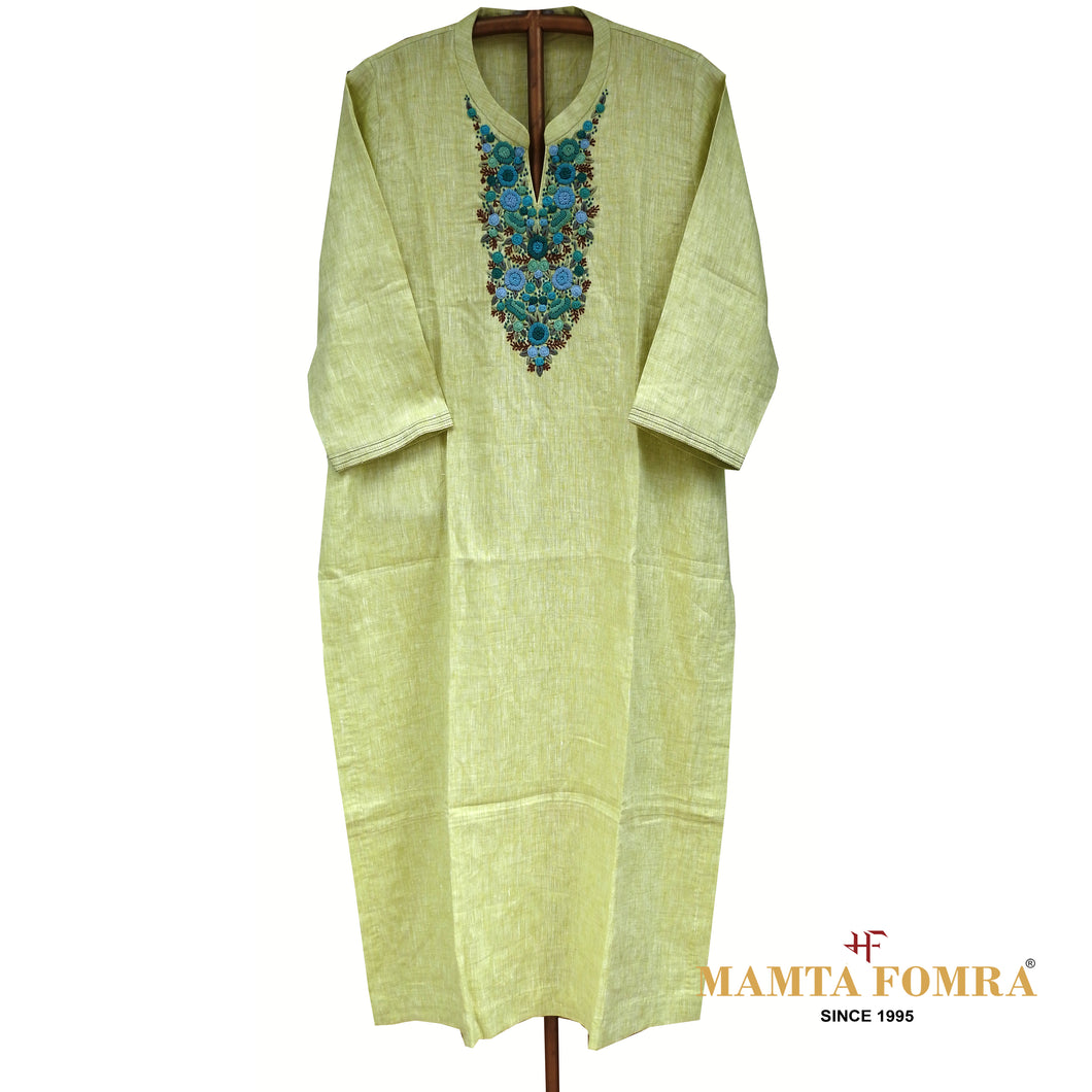 Pure linen embroidery kurta
