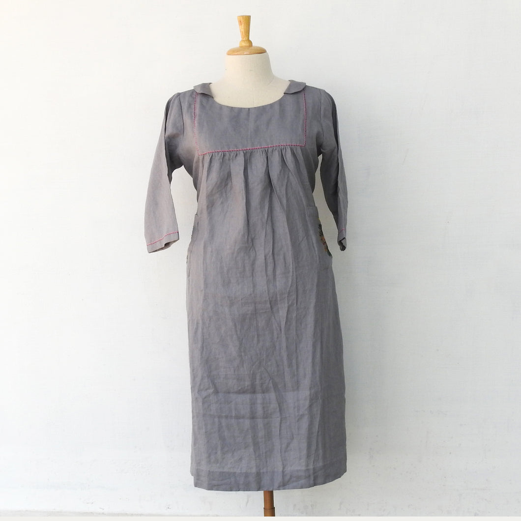 Gray Color Linen Kurta with Embroidery