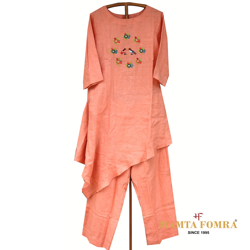 Pure linen embroidery kurta