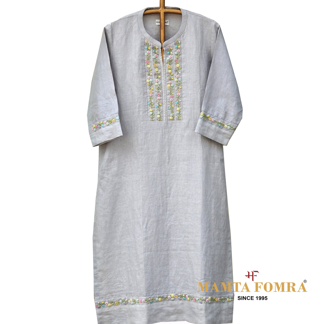 Pure Linen Hand Embroidery Kurta