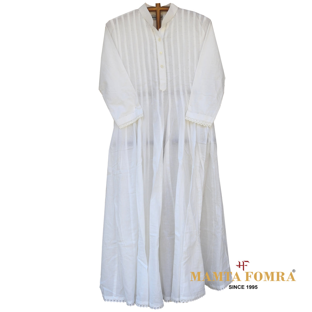 White pure cotton, block printed dress