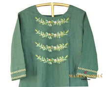 Load image into Gallery viewer, Green color pure linen embroidery kurta
