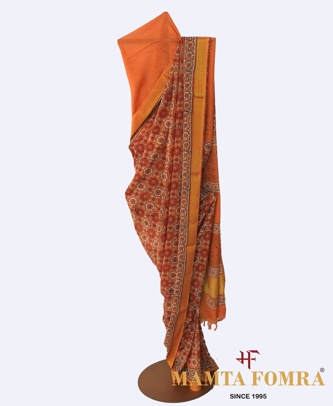 Organic  Orange Linen Saree