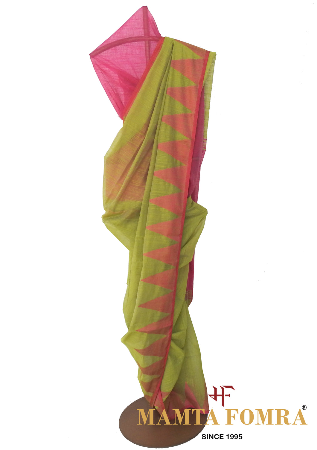 Green & Pink Handloom Cotton Saree