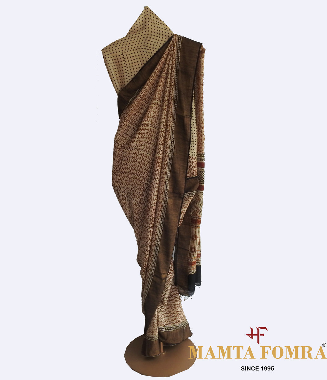 Crepe & Golden Linen Cotton Saree