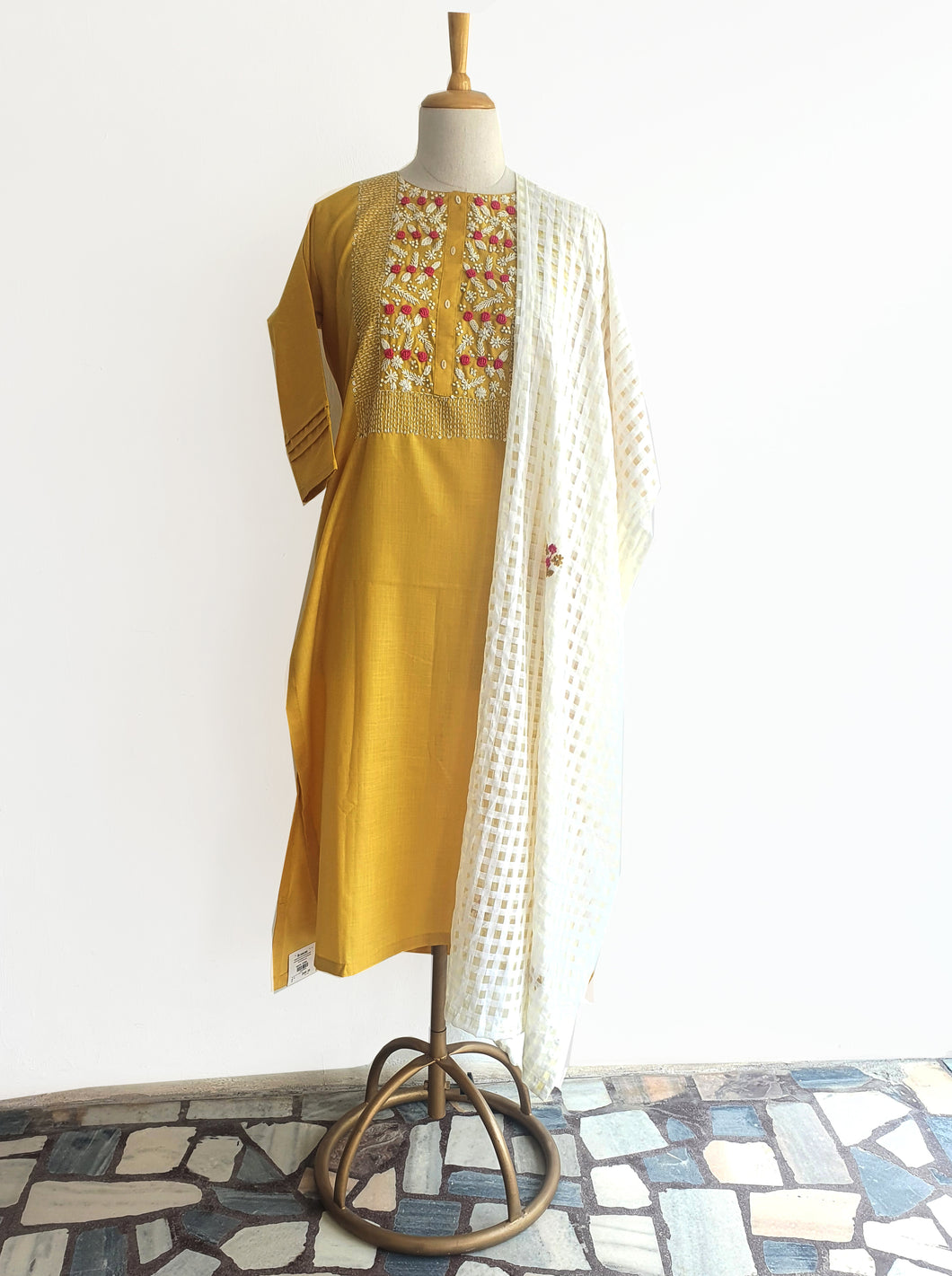 Yellow & White Kurta with Dupatta