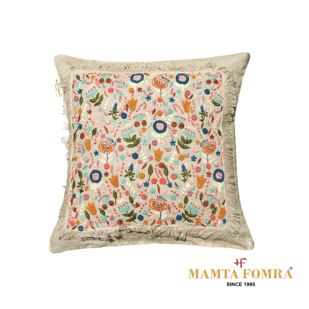 Hand embroidered pure linen cushion