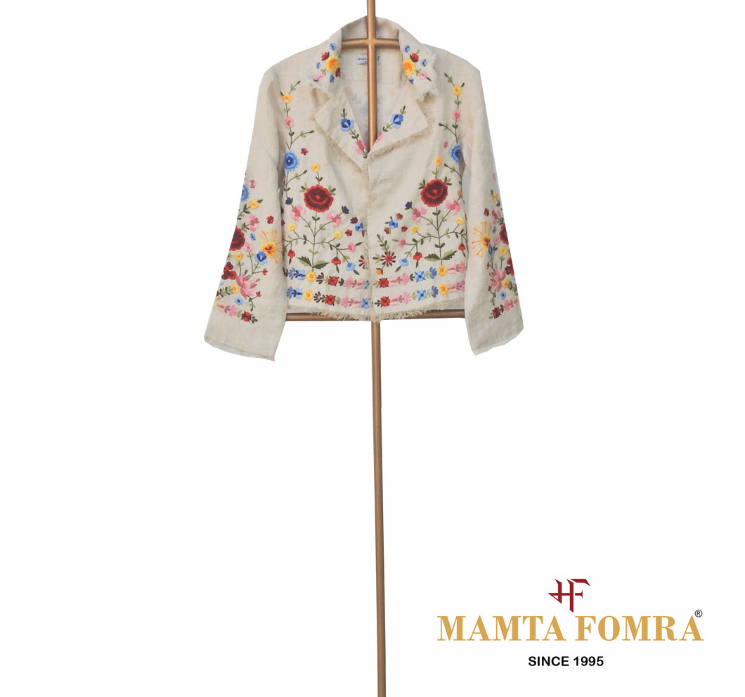 Off white hand embroidery linen jacket