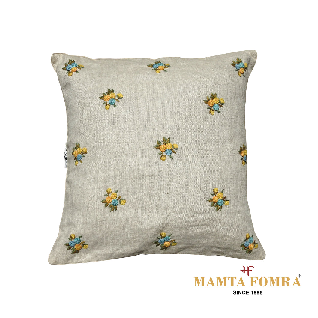Hand embroidered pure linen cushion
