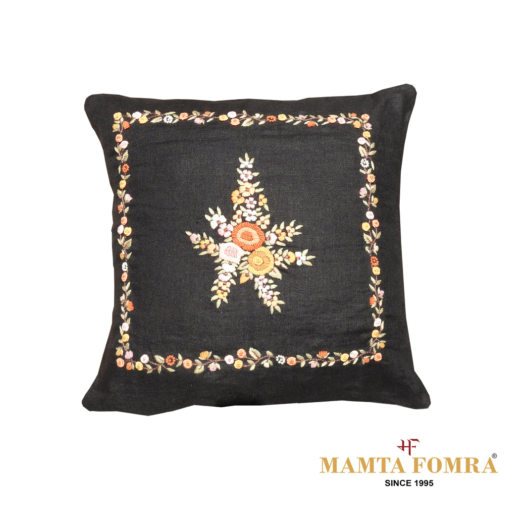 Hand embroidered pure linen cushion