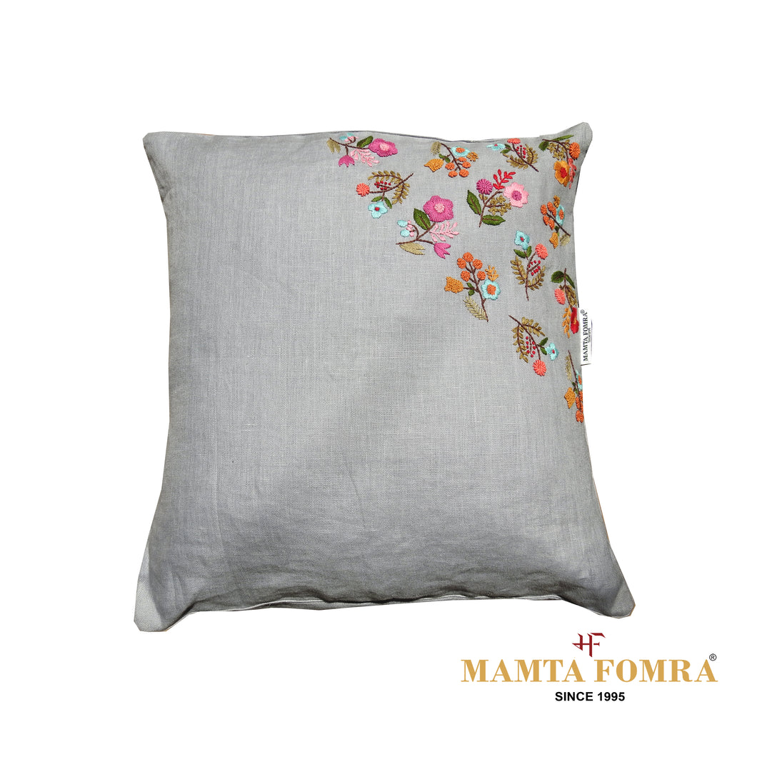 Hand embroidered pure linen cushion
